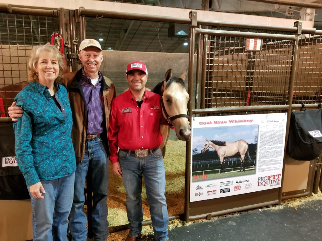 Two Individuals and a Horse Near a Stable.